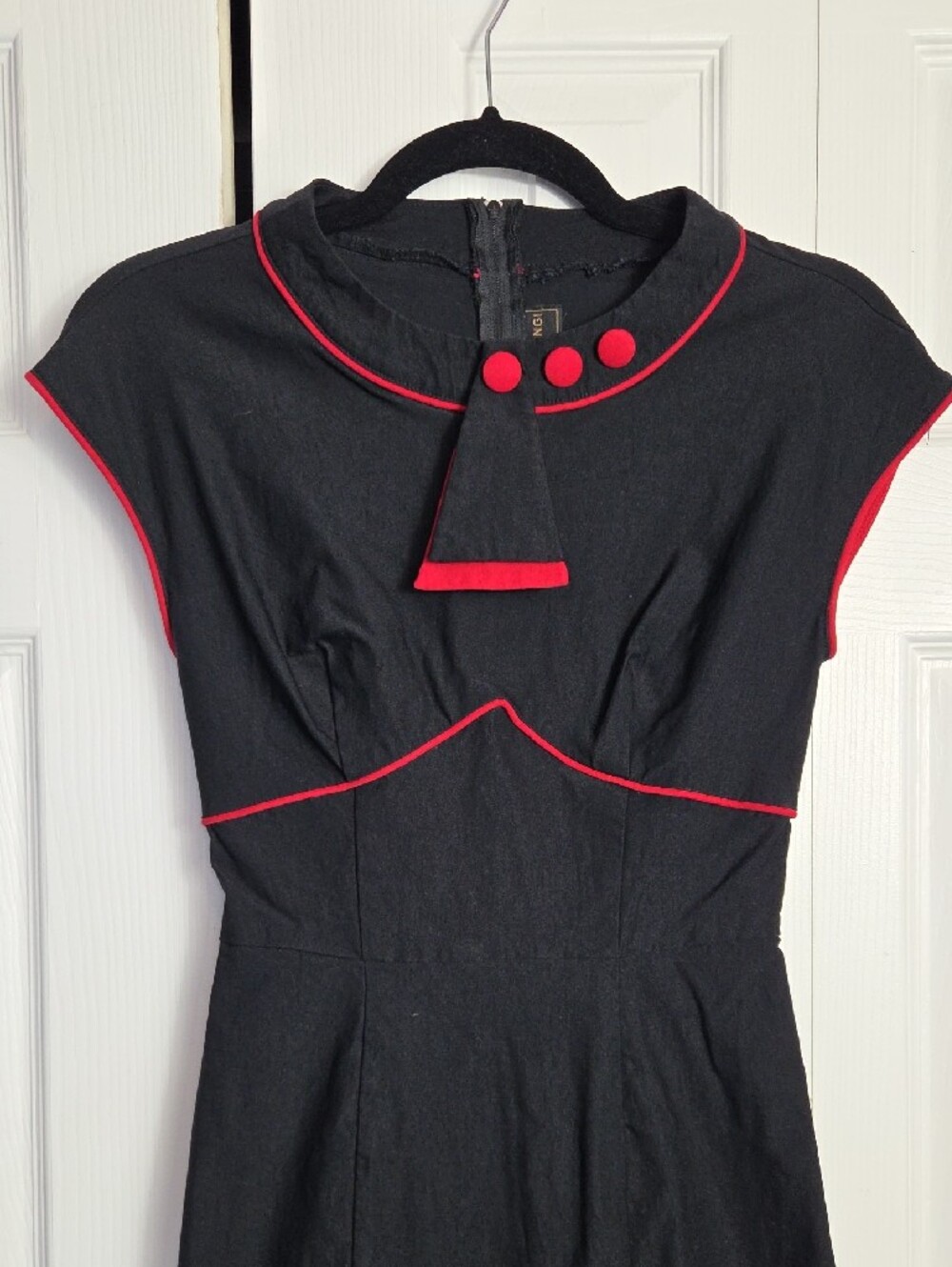 Stop Staring Black Midi Dress with Red Piping